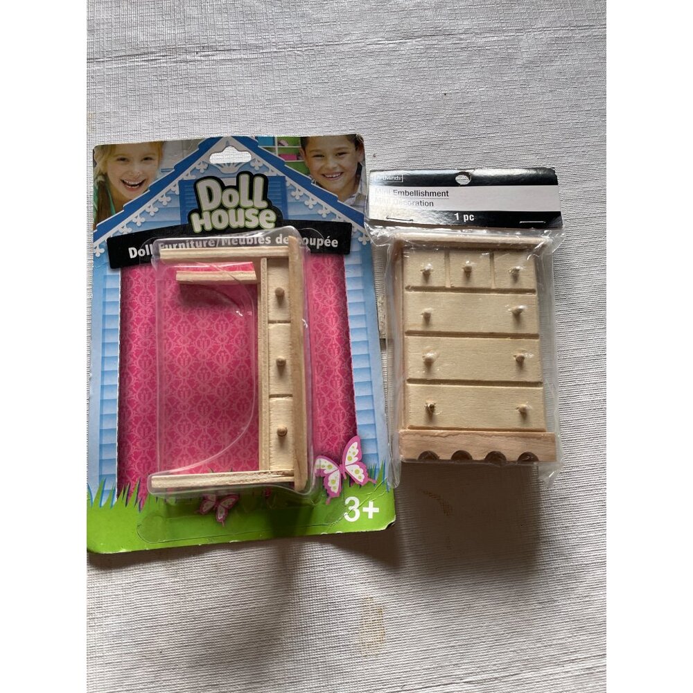 Dollhouse Wooden Furniture Table & Dresser New In Package Suitable For Ages 3+